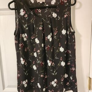LOFT Floral Sleeveless Blouse - Black and White